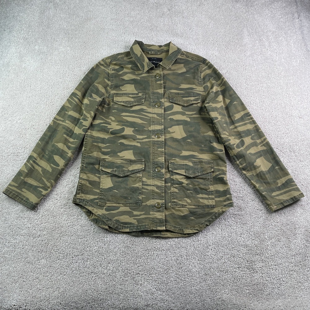 Lucky Brand Jacket Womens Medium Green Utility Woodland Camo Button Up Shacket